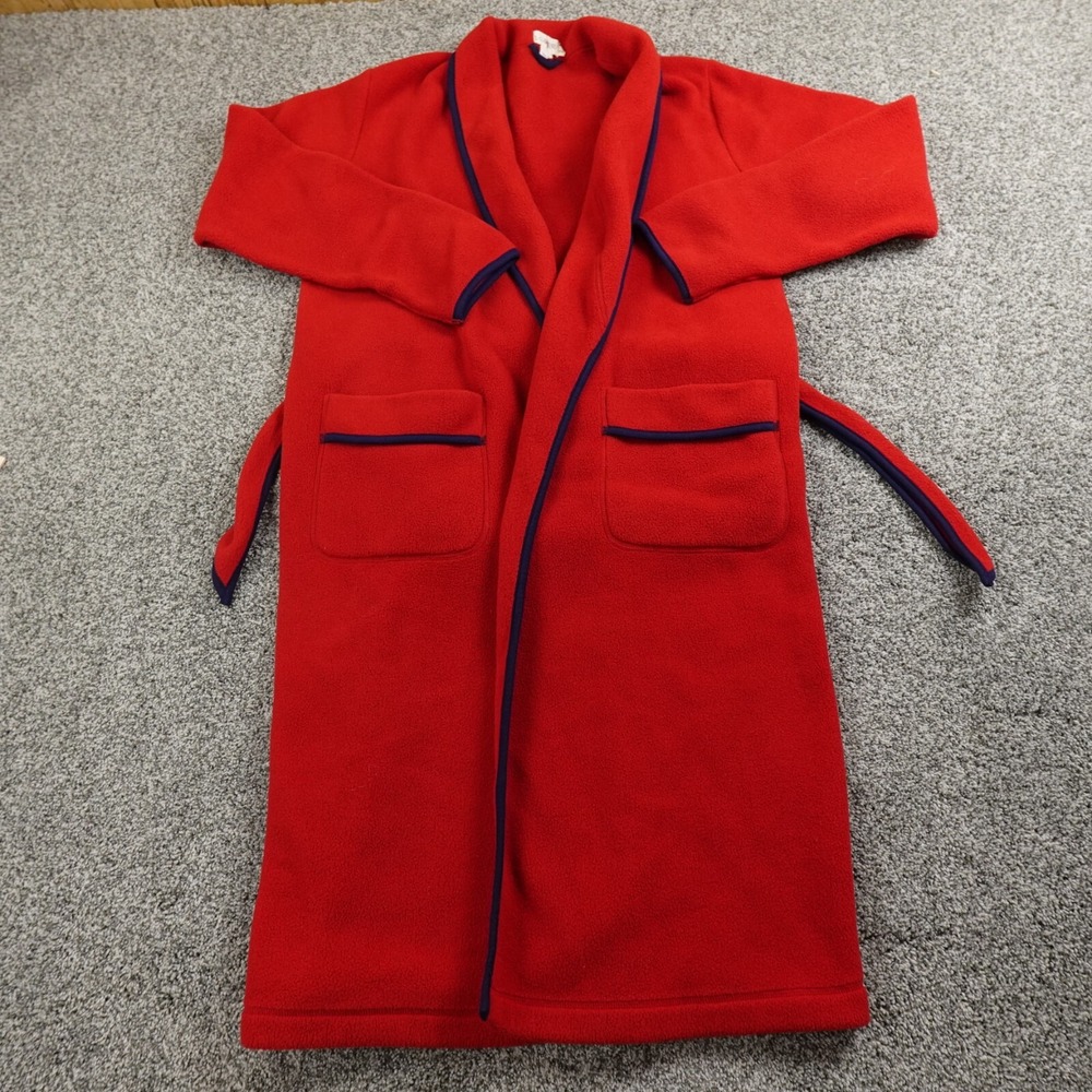 VTG J Crew Robe Mens XS Red Oarsman Fleece Belted Tie Shawl Bath Sleep Night USA